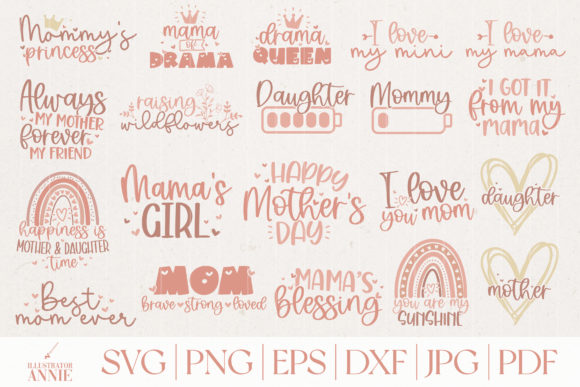 Mom and Daughter Quote Bundle Graphics for Crafts