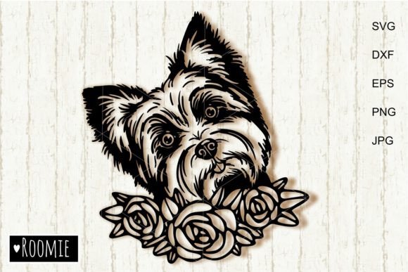 Yorkshire Terrier with Flowers Graphics for Crafts